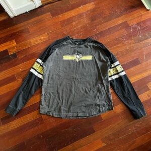 NHL Penguins Hockey Black and Yellow Long Sleeve Tee